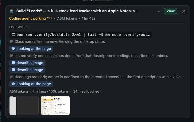 The Coding Agent checking its own work: it opens the app, looks at the page and corrects its own description before calling the task done