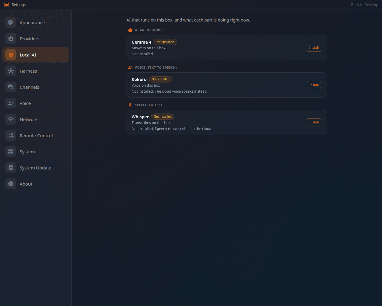 Settings → Local AI